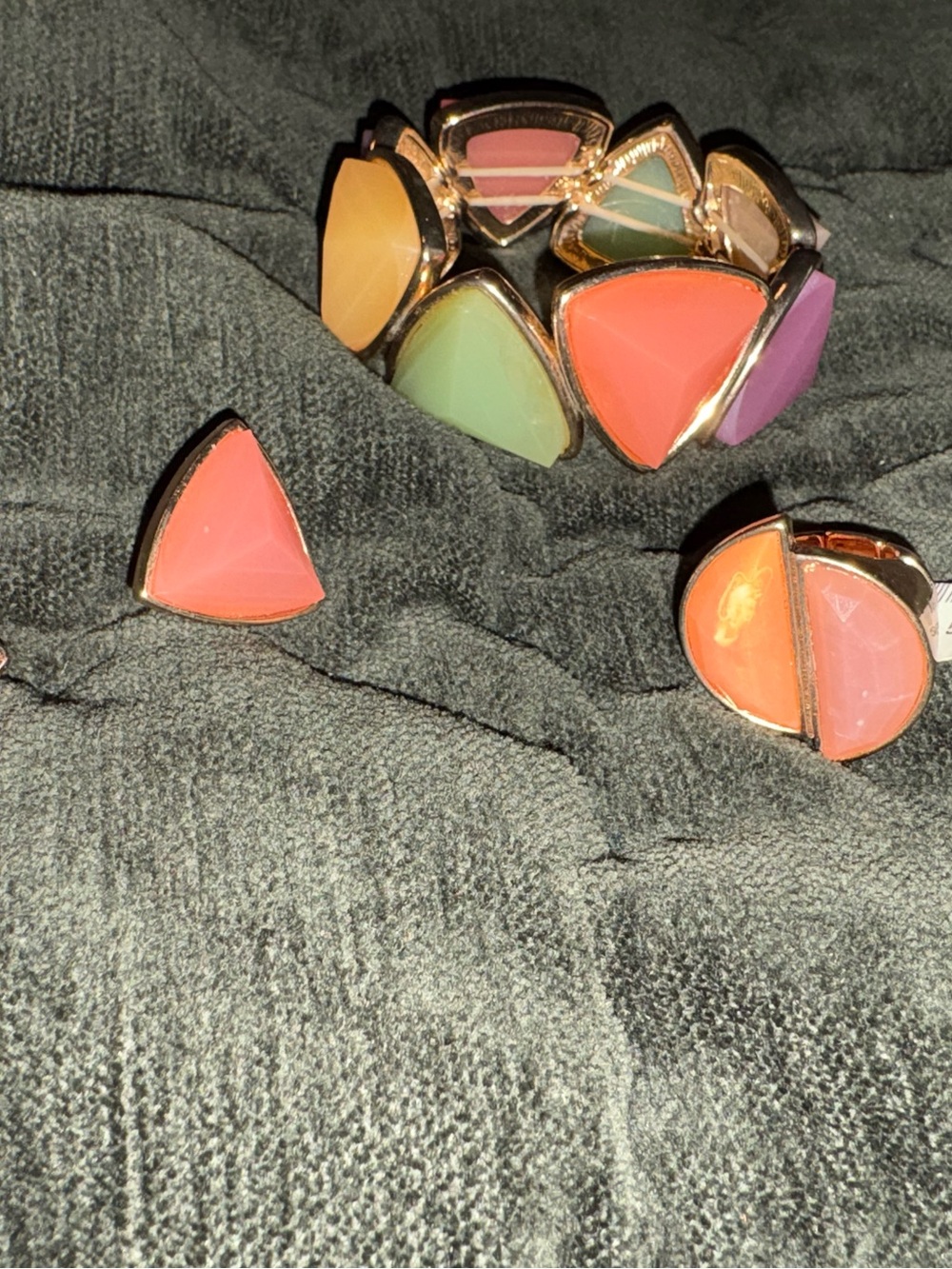 Y2K Retro Acrylic Jewelry Set Geometric Stretch Bracelet Ring & Earrings